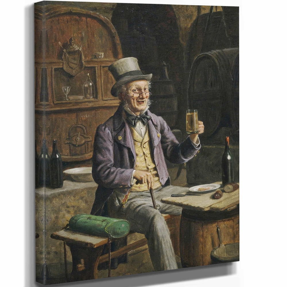 Hermann Kern 11" x 14" / Stretched Canvas Wrap A Botanist With His Vasculum Having A Drink In The Beer Cellar By Hermann Kern