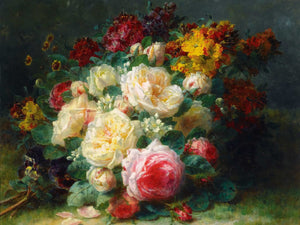 Jean Baptiste Robie A Bouquet Of Cabbage Roses By Jean Baptiste Robie