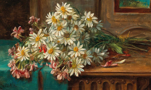 Hans Zatzka 18" x 12" / Unframed Paper A Bouquet Of Daisies By Hans Zatzka