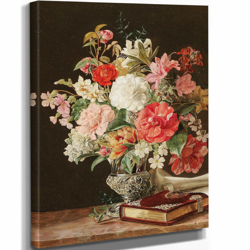 Rosalia Amon A Bouquet Of Flowers With Camellias In A Silver Vase (1844) By Rosalia Amon