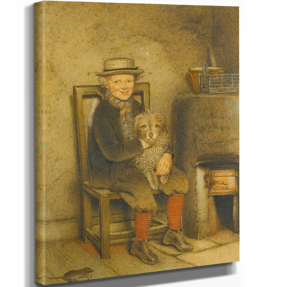 English School 11" x 14" / Stretched Canvas Wrap A Boy And His Dog By English School