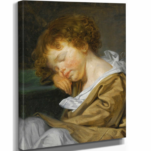 Jean Baptiste Greuze 11" x 14" / Stretched Canvas Wrap A Boy Asleep On A Table By Jean Baptiste Greuze