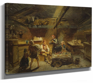 Adolph Tidemand 14" x 11" / Stretched Canvas Wrap A Boy Bringing Home A Sick Lamb By Adolph Tidemand