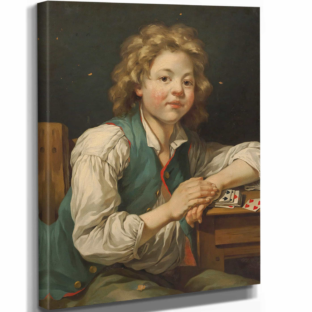 Jean Baptiste Charpentier 11" x 14" / Stretched Canvas Wrap A Boy Seated Beside A Table With Cards By Jean Baptiste Charpentier