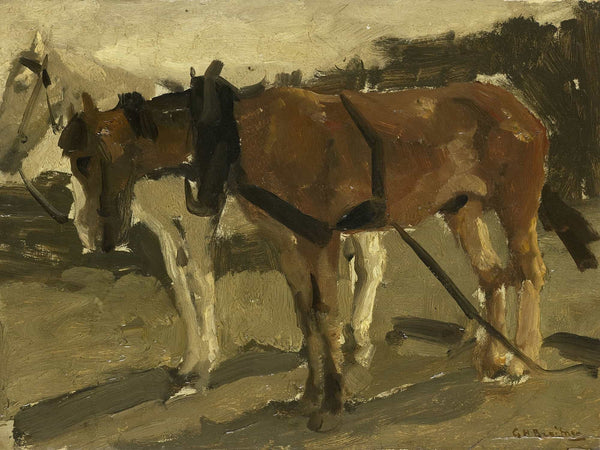 George Hendrik Breitner A Brown And A White Horse In Scheveningen By George Hendrik Breitner