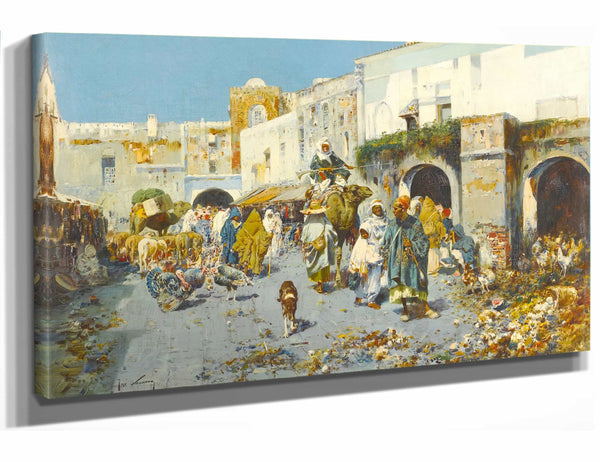 Jose Navarro Y Llorens 18" x 12" / Stretched Canvas Wrap A Bustling Street By Jose Navarro Y Llorens