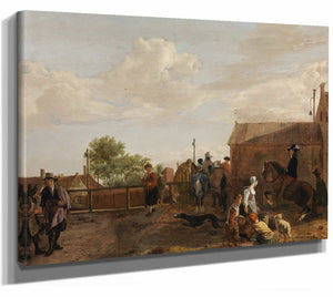 Ludolf De Jongh 14" x 11" / Stretched Canvas Wrap A Canal Boat Station By Ludolf De Jongh