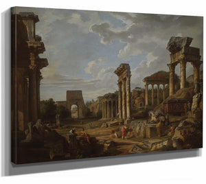 A Capriccio Of The Roman Forum By Giovanni Paolo Panini