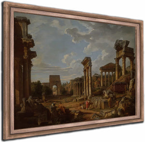 A Capriccio Of The Roman Forum By Giovanni Paolo Panini