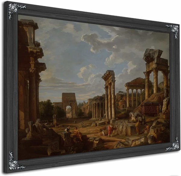 A Capriccio Of The Roman Forum By Giovanni Paolo Panini