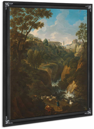 A Capriccio Of Tivoli With A Waterfall And Shepherds By Jan Frans Van Bloemen