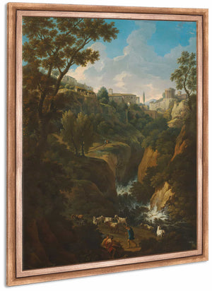 A Capriccio Of Tivoli With A Waterfall And Shepherds By Jan Frans Van Bloemen