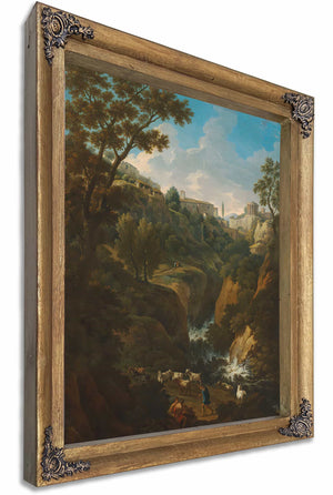 A Capriccio Of Tivoli With A Waterfall And Shepherds By Jan Frans Van Bloemen