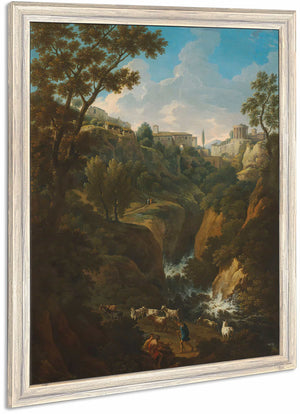 A Capriccio Of Tivoli With A Waterfall And Shepherds By Jan Frans Van Bloemen