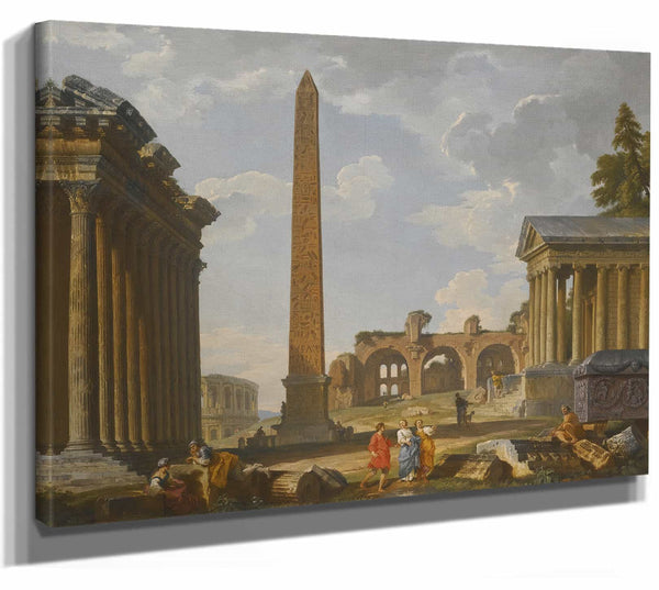 A Capriccio View Of Rome With Ancient Ruins And The Flaminian Obelisk By Giovanni Paolo Panini