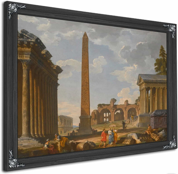 A Capriccio View Of Rome With Ancient Ruins And The Flaminian Obelisk By Giovanni Paolo Panini