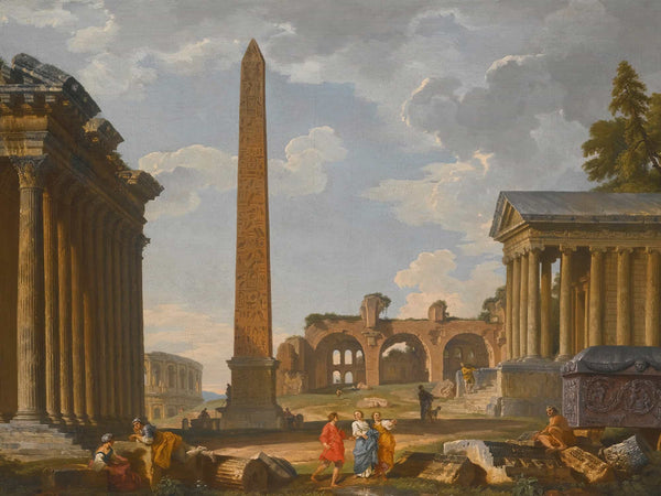 Giovanni Paolo Panini A Capriccio View Of Rome With Ancient Ruins And The Flaminian Obelisk By Giovanni Paolo Panini