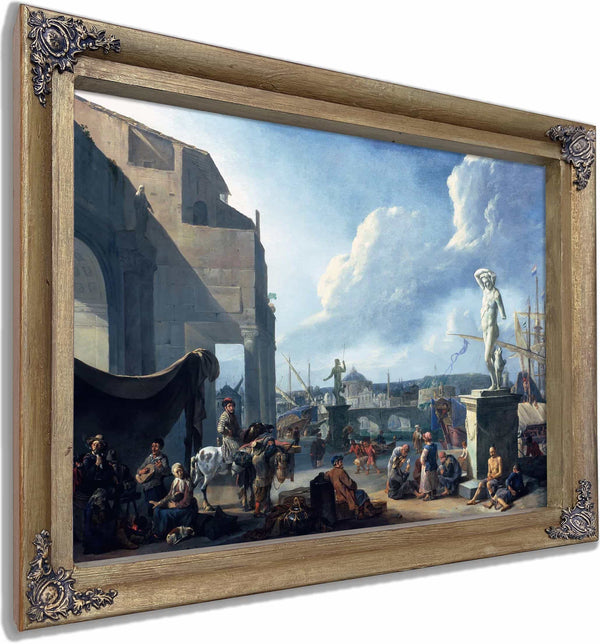 A Capriccio View Of Rome With The Castel Santangelo By Johannes Lingelbach