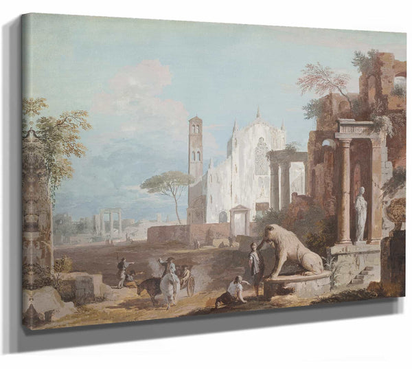 A Capriccio With A Gothic Church And Antique Ruins By Marco Ricci