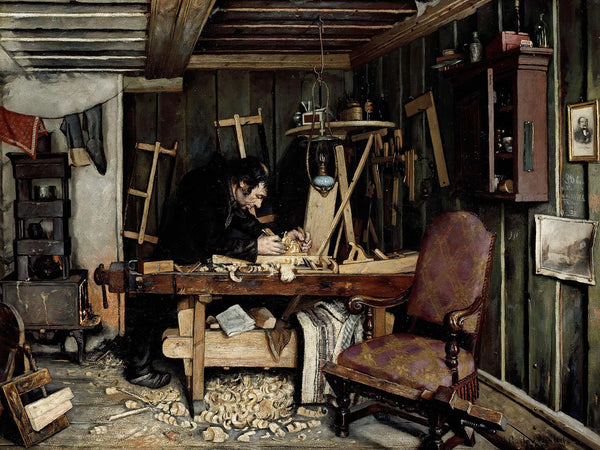 Gustav Wentzel A Carpenters Workshop By Gustav Wentzel