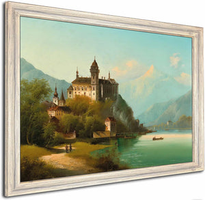 A Castle On A Mountain Lake By Johann Wilhelm Jankowsky