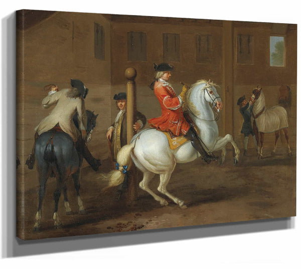 Johann Georg De Hamilton A Cavalier On A Gray Horse In A Riding School By Johann Georg De Hamilton