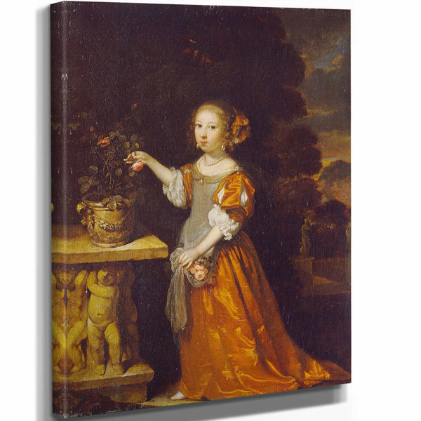 Caspar Netscher 11" x 14" / Stretched Canvas Wrap A Child Plucking A Rose By Caspar Netscher