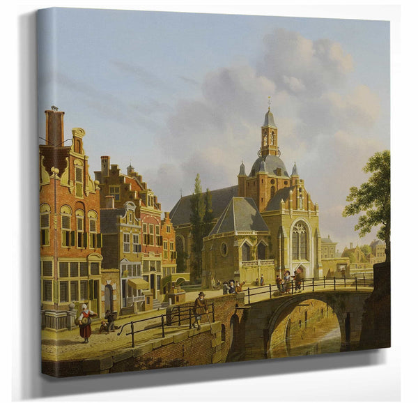 Jan Hendrick Verheyen 12" x 12" / Stretched Canvas Wrap A Church Along A Canal Holland By Jan Hendrick Verheyen