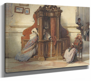 A Church Interior With Women At The Confessional By Ludwig Johann Passini