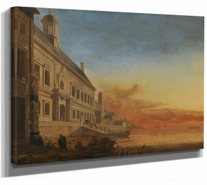 A Coastal Architectural Capriccio At Sunset By Gerard Houckgeest