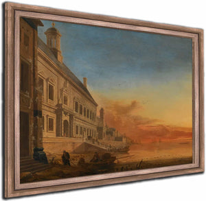 A Coastal Architectural Capriccio At Sunset By Gerard Houckgeest