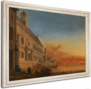 A Coastal Architectural Capriccio At Sunset By Gerard Houckgeest