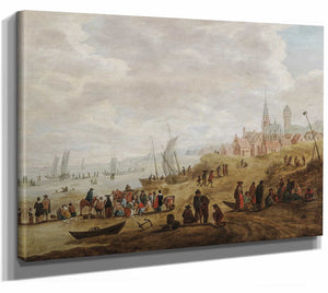 A Coastal Landscape With Numerous Figures By Cornelis Beelt