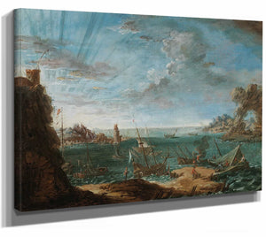 A Coastal Landscape With Ships And Figures By Lodovico Mattioli