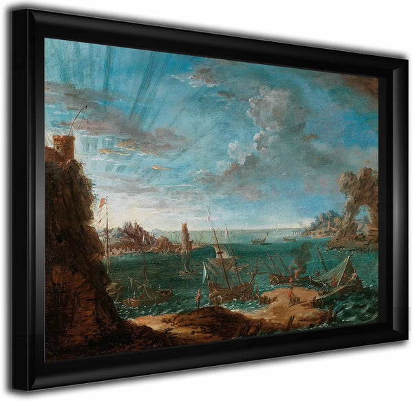 A Coastal Landscape With Ships And Figures By Lodovico Mattioli