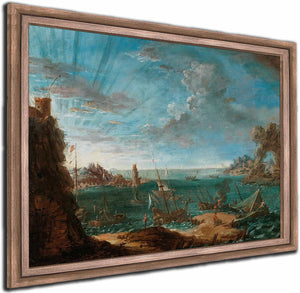 A Coastal Landscape With Ships And Figures By Lodovico Mattioli