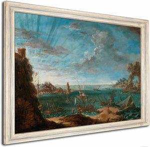 A Coastal Landscape With Ships And Figures By Lodovico Mattioli