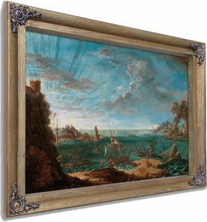 A Coastal Landscape With Ships And Figures By Lodovico Mattioli