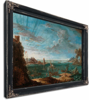 A Coastal Landscape With Ships And Figures By Lodovico Mattioli