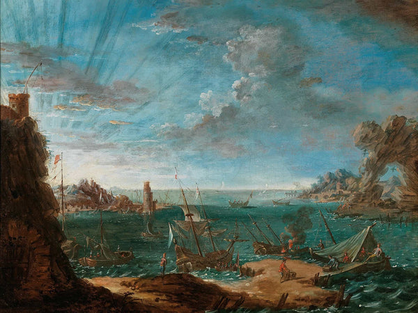 Lodovico Mattioli A Coastal Landscape With Ships And Figures By Lodovico Mattioli