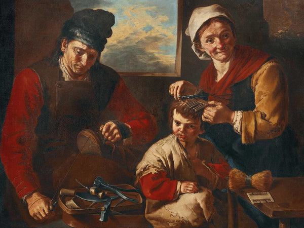 Giacomo Francesco Cipper A Cobbler And A Woman Cutting A Child’s Hair By Giacomo Francesco Cipper