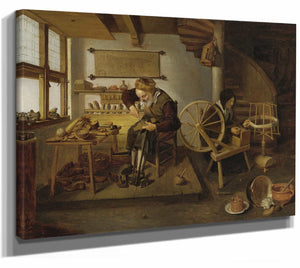 A Cobbler At Work His Wife Spinning Wool By Quirijn Van Brekelenkam