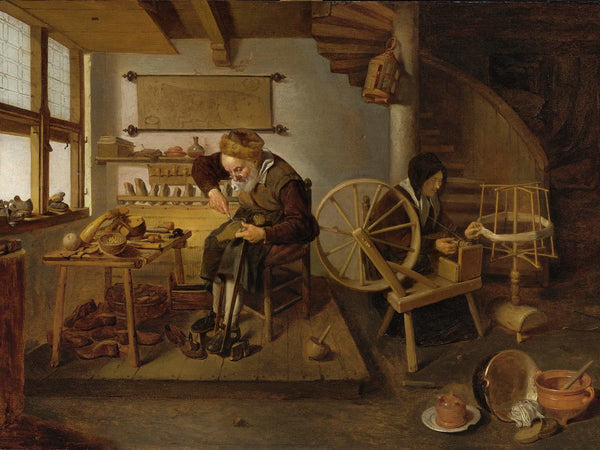 Quirijn Van Brekelenkam A Cobbler At Work His Wife Spinning Wool By Quirijn Van Brekelenkam