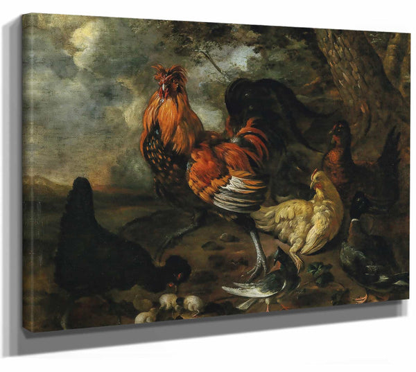 A Cockerel Fowl And Poultry In A Landscape By Jacobus Victors