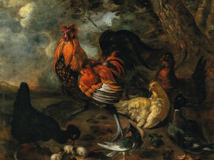 Jacobus Victors A Cockerel Fowl And Poultry In A Landscape By Jacobus Victors