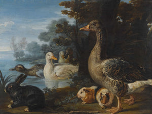 David De Coninck A Cockerel Hens Doves And A Parrot In A Formal Garden Setting By David De Coninck