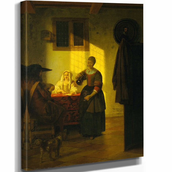 Pieter De Hooch A Couple Playing Cards With A Serving Woman Ca – By Pieter De Hooch