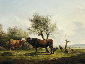 Friedrich August Matthias Gauermann A Cow Licking A Bull In The Pasture By Friedrich August Matthias Gauermann