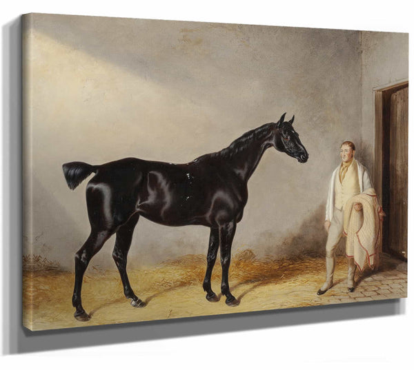 A Dark Bay Hunter With A Groom In A Stable By William Barraud