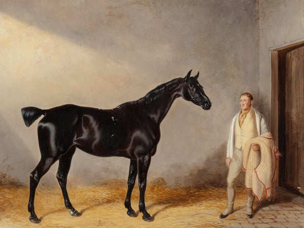 William Barraud A Dark Bay Hunter With A Groom In A Stable By William Barraud